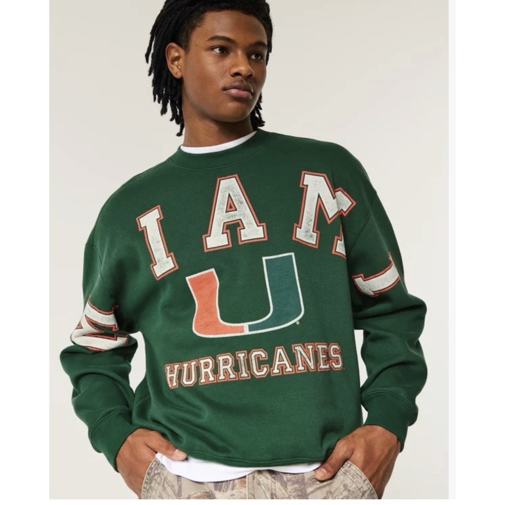 Hollister Miami Hurricanes Sweatshirt Men's Medium Brand NWT Boxy Fit NCAA